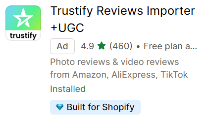 Trustify has '' Built for Shopify ''